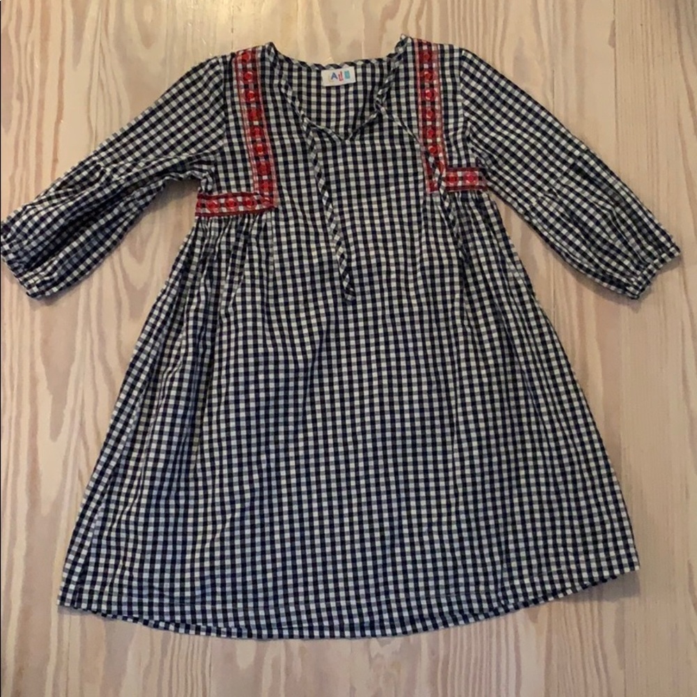Girls navy and white gingham dress size 8